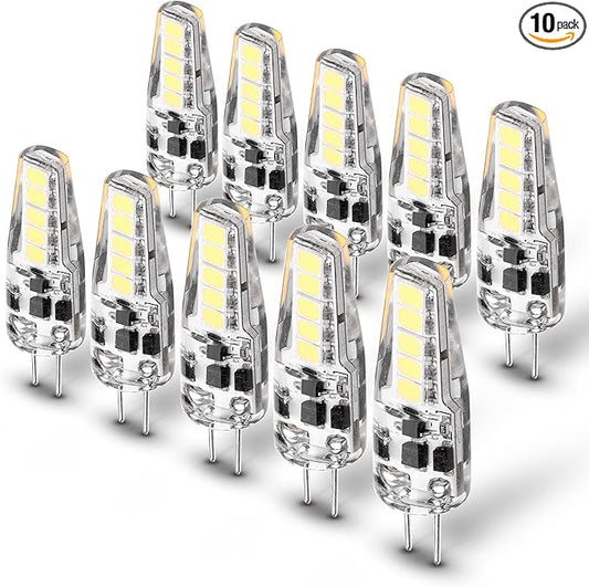G4 LED Light Bulb 2W Equivalent to Halogen Bulb 20W-30W T3 JC Type Bi-Pin G4 Base AC DC 12V-24V 250LM Daylight White 6000K for RV Interior Boat Yacht Courtyard Path, Not-Dimmable,10pcs