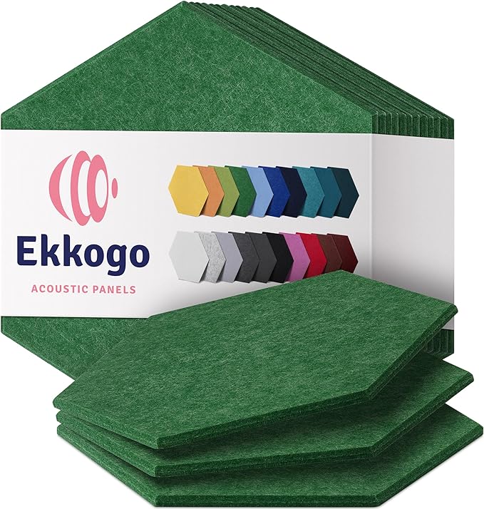 Acoustic Soundproof Wall Panels 12-Pack - 14"X12.1"X0.4" High Density Sound Dampening - Dark Green Hexagon