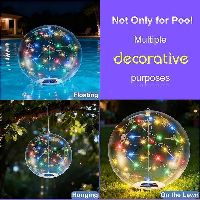 Floating Pool Lights Solar Powered - 14" Inflatable Waterproof Floating Pool Balls Light That Float for Party, Outdoor Pond/Patio Decorations (RGB, 8 Pack)