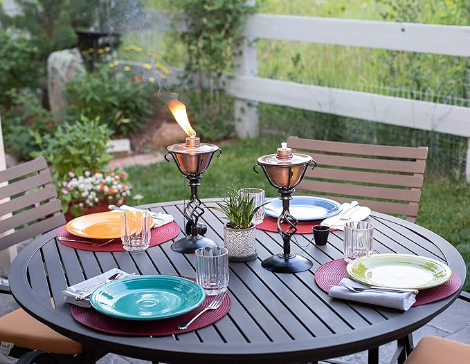 BIRDROCK HOME Outdoor Torches - Durable Construction, Modern Design, Weather Resistant, Citronella Oil Compatible, Ideal for Backyards, Patios, Pathways - Decorative Copper, 2 Pack