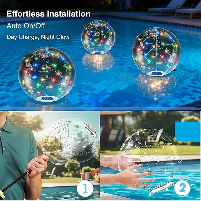 Floating Pool Lights Solar Powered - 14" Inflatable Waterproof Floating Pool Balls Light That Float for Party, Outdoor Pond/Patio Decorations (RGB, 8 Pack)