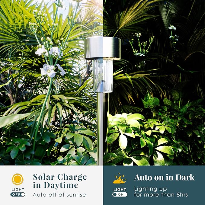 SOLPEX 16 Pack Solar Outdoor Lights Pathway, Stainless Steel Solar Lights Outdoor Waterproof,LED Landscape Lighting Solar Walkway Lights for Landscape/Patio/Lawn/Yard/Driveway-Warm White