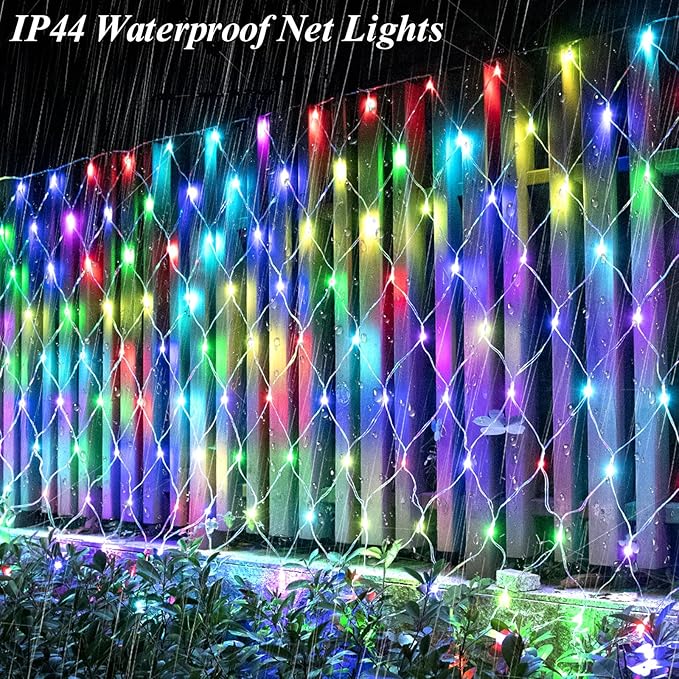 Lovelite 204 LED Net Lights, 35 Colors Changing Easter Net Lights Outdoor, 9.8ft x 6.6ft Connectable Bush Mesh Light Clear Wire for Halloween Christmas Tree Holiday Wedding Party Gazebo Patio Decor