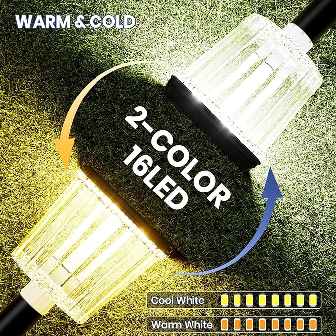 HIGH-POWER 2-in-1 Warm&Cold,3000/12000K 6 Pack Solar Pathway Lights,SUPER BRIGHT Solar Lights Outdoor IP65 Waterproof ,Up to 28 Hrs Solar Walkway Lights for Yard,Patio,Landscape,Sidewalk,Driveway,Lawn