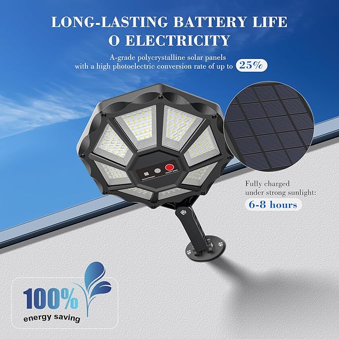 Solar Outdoor Lights with Motion Sensor, 168LED 6500K Daylight & 360° Wide Angle, IP66 Waterproof 8-Sided Flood Light, Solar Lights Auto Dusk to Dawn for Yard Pool Fence (4 Pack)