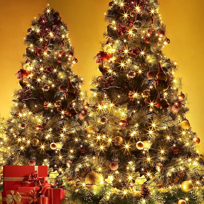 QUWIN Waterproof LED Outdoor Christmas String Lights, 115Ft 300 LED UL Certified 8 Modes with End-to-End Plug, Indoor & Outside Fairy Light for Christmas Tree, Patio, Wedding, Party (Warm White)