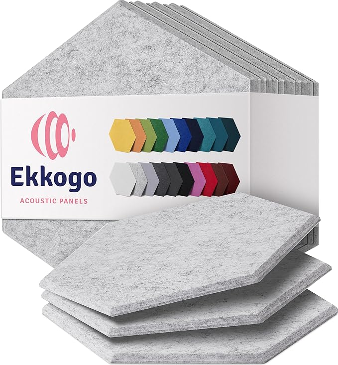 Acoustic Panels 12-Pack Soundproof Wall Panels 12"X10.4"X0.4" Sound Panels High Density Sound Dampening Panels - [Smoky White Hexagon]