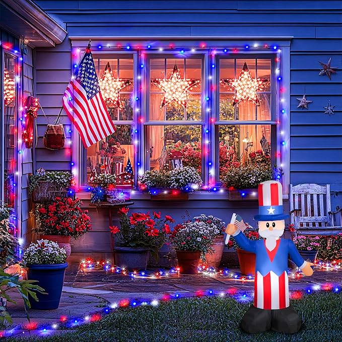 JMEXSUSS 2 Pack Solar String Lights Outdoor Waterproof, Total 400 LED 151FT Solar Christmas Lights Outdoor, 8 Modes Christmas Light for Outside Patio Yard Tree Decorations, Red White and Blue
