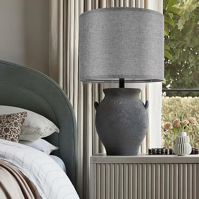 Set of 2 Gray Lamp Shade, Natural Linen Lampshades 13" Top x 13" Bottom x 10" High, Easy Assembly Fabric Lampshades for Table Lamps Floor Lamps