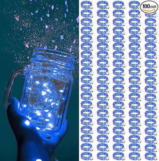 ZGWJ Fairy Lights Battery Operated, 100 Pack Twinkle String Lights 20 LED 7FT 3 Lighting Modes for Bedroom Decor, Easter, Halloween, Christmas, Party Indoor and Outdoor Decoration (Blue, 100PCS)