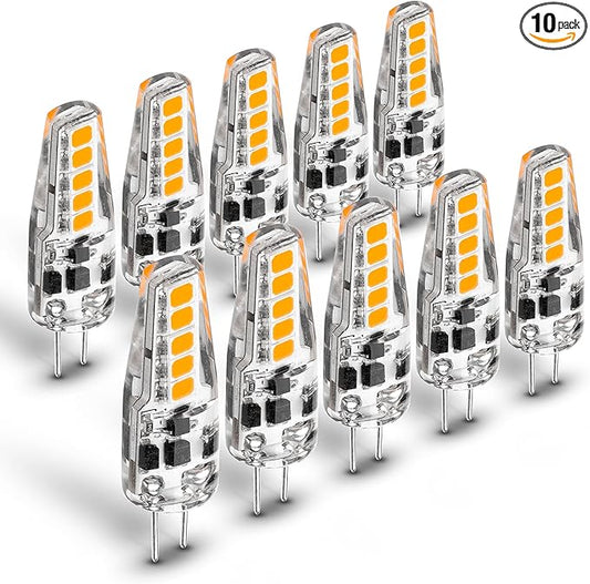 G4 LED Bulb AC DC 12V to 24V JC Type, 20W-30W T3 G4 Halogen Equivalent, 2W 2700K Warm White, G4 Bi-Pin Base, 250LM, Landscape Lighting Courtyard Lawn Lights, Non-Dimmable,10pcs