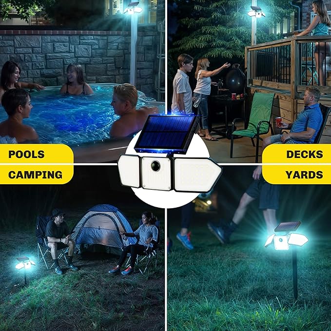 Bionic Flood Light 2 Pk Solar Lights Outdoor Waterproof, Ultra Bright 89 LEDs, 3 Heads Wide Angle Motion Sensor Outdoor Lights for Security, Wall, House, Spot Light, IP65 Waterproof – Stakes Included