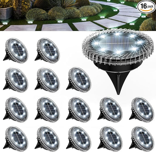 16 Pack Small Solar Ground Lights, Pathway Lights Waterproof, Outdoor Solar Light for Garden, Driveway, Walkway, Backyard (Cool White)