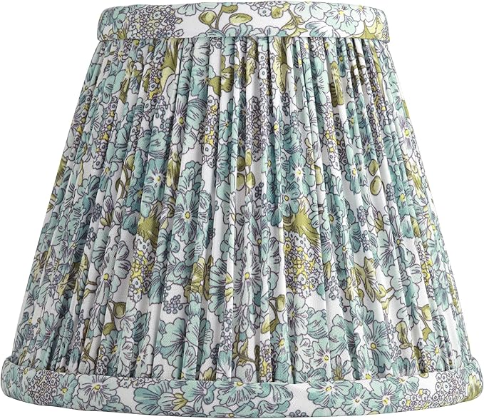 Springcrest Nelle Soft Blue and Green Floral Pleat Cottage Core Shade 3.5x6x5 (Clip-On) - Springcrest