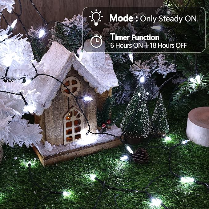 Lomotech Battery Operated Christmas Lights - 2 Pack Total 16ft 50LEDs Battery Mini String Lights with Timer for Home, Garden, Party, Holiday, Tree Decoration (Green Wire, White)