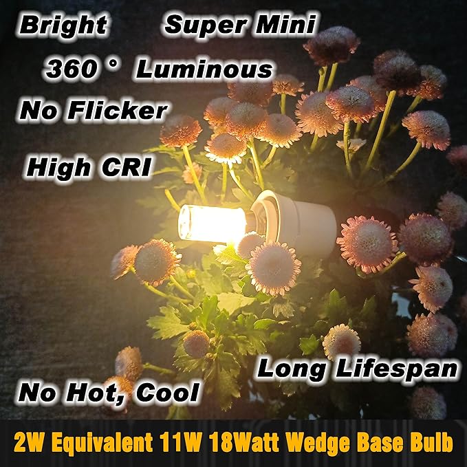 Low Voltage T5 T10 LED Bulbs 2 Watt Equivalent 11W 18W Warm White 2700K 300 Lumen AC/DC 12-24V 921 194 Wedge Base LED Bulb for Outdoor Landscape Walkway Lawn Path Step RV Camper Lights, 10 Pack