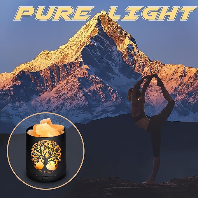 SUNYA Himalayan Salt Lamp - Metal Basket with 5 LED Bulbs, Pink Rock Salt Lamp Night Light with USB Power Cable. Battery Powered Support