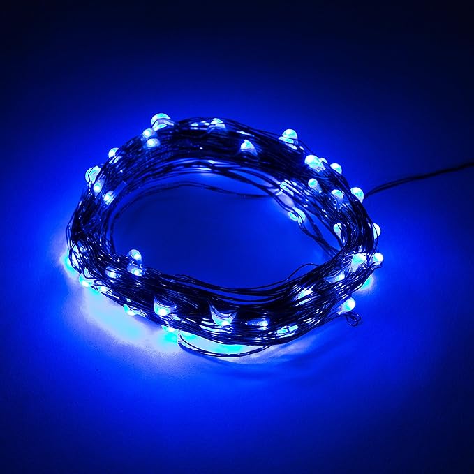 Hometown Evolution, Inc. Blue Battery Operated Fairy Lights - 16.5 Foot 50 Blue LED Fairy Lights on Copper Wire - Waterproof for Indoor and Outdoor Use