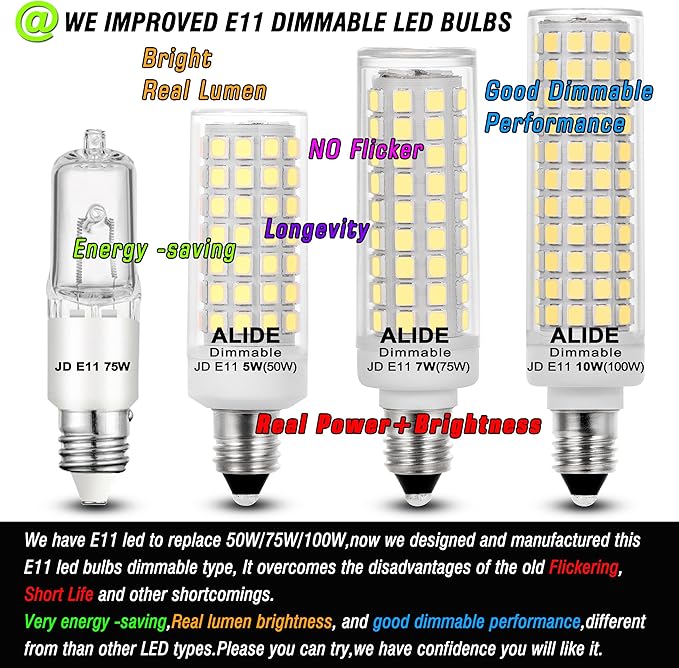 JDE11 Led Bulbs 120V 75W Halogen Candelabra Bulbs Equivalent Dimmable,T3 T4 Mini Base JD E11 Bulb, 6000K Daylilght White 7W 750lm E11 for Chandeliers,Candelabra,Ceiling Fan,Cabinet Lighting,4Pcs