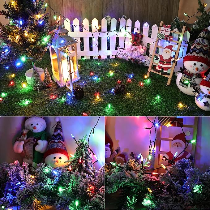 Lomotech Battery Operated Christmas Lights - 4 Pack Total 66ft 200LEDs Mini String Lights 8 Modes Waterproof with Timer for Home, Garden, Party, Holiday, Tree Decoration （Green Wire,Multicolor）