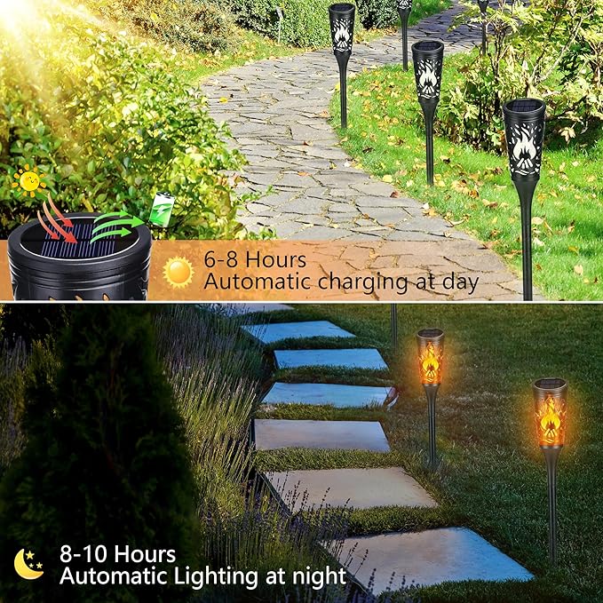 Toodour Solar Lights Outdoor, 10 Pack Solar Torch Lights with Flickering Flame, IP65 Waterproof Yard Lights Landscape Decoration Lighting for Outside Garden Lawn Pathway Patio Decorations