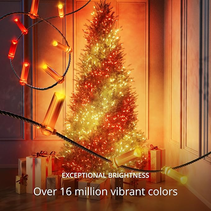 Twinkly Candies App-Controlled Candle-Shaped LED Light String with 200 RGB (16 Million Colors) LEDs. 5 Meters / 16.4 Feet. Green Wire. USB-C-Powered. Indoor Smart Home Lighting Decoration