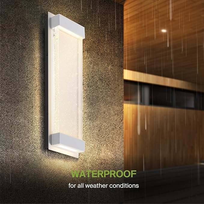 ASD LED 18" Bubble Glass Wall Light Fixture, Outdoor & Indoor Seeded Sconce | 3CCT, Waterproof, Dimmable, Up-Down Glow, ETL Listed | 22W 520LM 3000-5000K 100-277V | Porch Lighting | White, 2 Pack