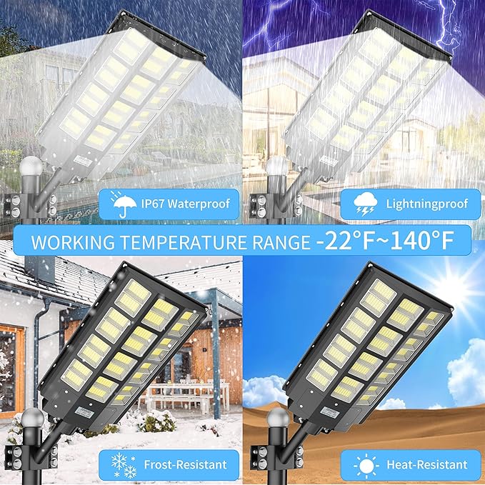 8000W Solar Street Light Outdoor Waterproof, 240000LM Solar Powered Parking Lot Lights Large Street Light Dusk to Dawn with Motion Sensor, LED Flood Light Wide Angle Lamp for Patio and Parkling Lot