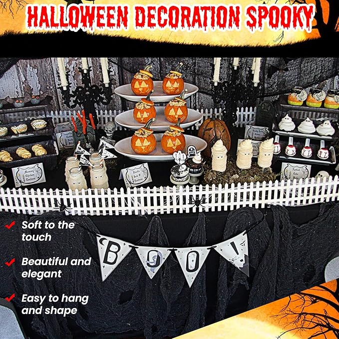 Halloween Creepy Cloth, Spooky Giant (30 x 420 in.) Cheese Cloth Tapestry for Halloween Party Supplies Decorations Outdoor Yard Home Wall Decor, Black