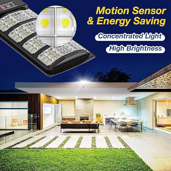 Solar Lights Outdoor - Super Brght Solar Street Lights Outdoor Dusk to Dawn with Motion Sensor and Remote Control, Wide Angle Commercial LED Street Light IP67 Waterproof(2 Pack)