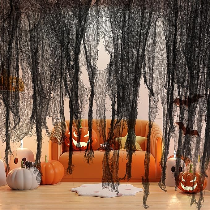 Tlswshsy Large Size 400" x 59" Halloween Creepy Cloth - Black Creepy Spooky Halloween Decorations - Large Size Scary Creepy Gauze for Halloweens Party Supplies Stairway Window Table Doorways Decor