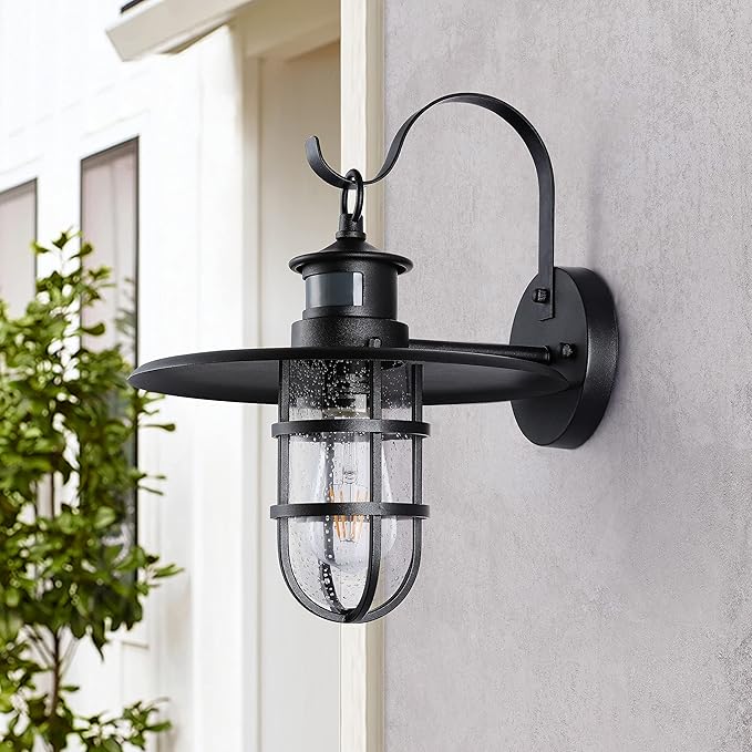 Motion Sensor Kerosene Oil Outdoor Wall Light Fixture,Waterproof Dusk to Dawn Porch Lantern Wall Mount with Seeded Glass for Entryway Doorway Garden,3 Modes Exterior Patio Retro Wall Sconce