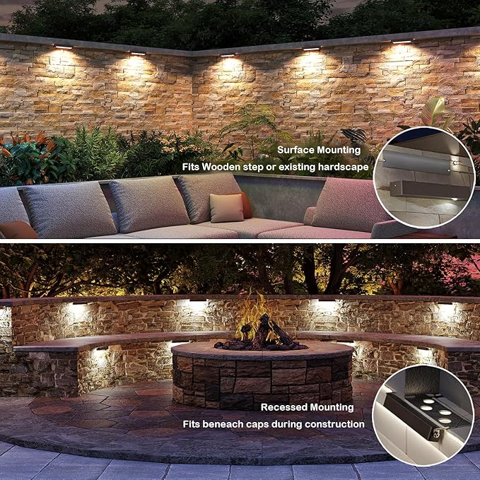 7 Inch LED Retaining Wall Lights 4-Pack, 5W Hardscape Step Lights, 5CCT 2200K-5000K Tunable White, 12-24V Low Voltage Outdoor Paver Lights, ETL Listed Brown Landscape Lights for Stairs, Deck