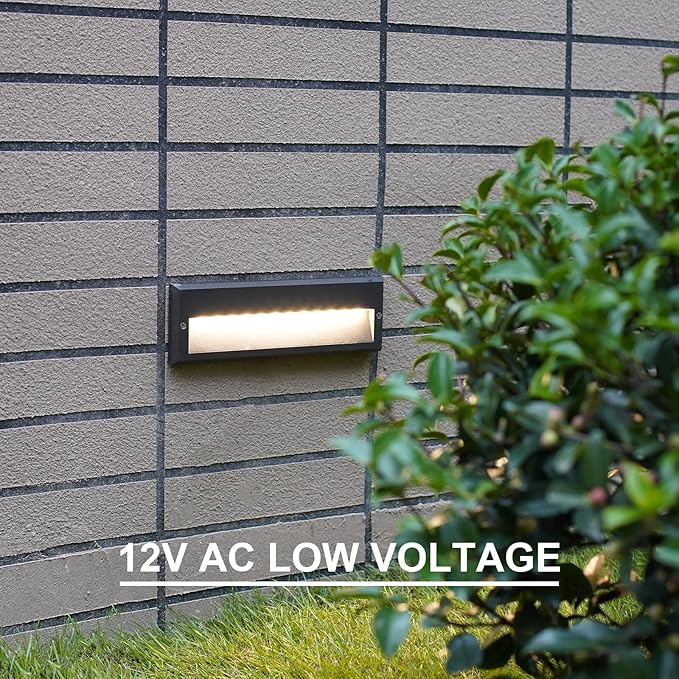 GOODSMANN Low Voltage Step Lights 10.6 Inch Outdoor 12V AC Landscape Stair Lights Wired 2PK 6W LED Electric Outdoor Deck Lighting Black Metal 122 Lumens 3000K Warm White with Cable Connectors