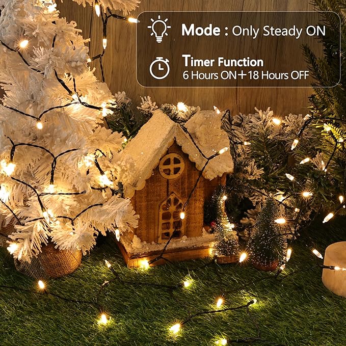 Lomotech Battery Operated Christmas Lights - 2 Pack Total 16ft 50LEDs Battery Mini String Lights with Timer for Home, Garden, Party, Holiday, Tree Decoration (Green Wire, White)