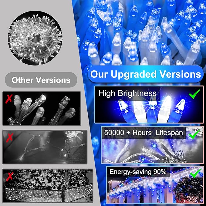 792 LED Christmas Lights with 176 Drops,82ft 8 Modes Fairy Hanging String Lights with Timer Waterproof, Plug-in Christmas String Lights for Holiday Wedding Party Christmas Decoration Blue & CoolWhite