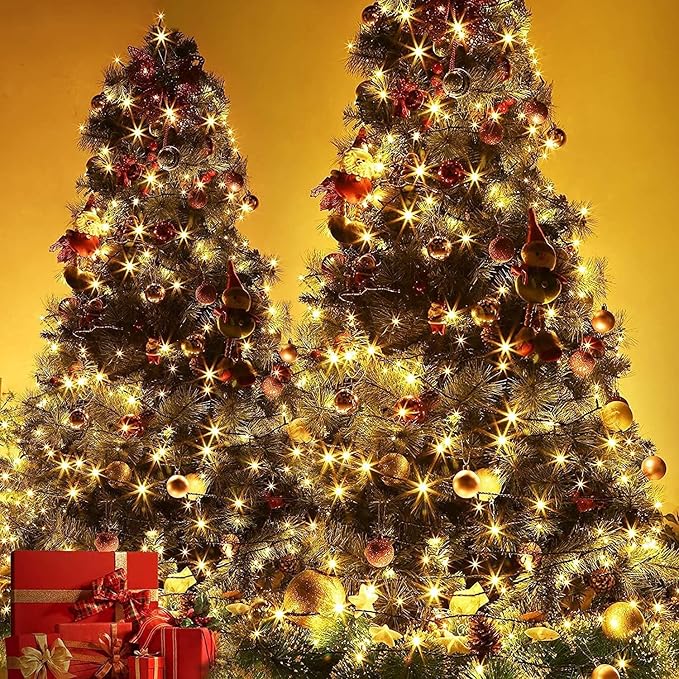 QUWIN Led Outdoor Christmas String Lights, 500 LED UL Certified 8 Lighting Modes, Indoor & Outside Waterproof Fairy Light for Christmas Tree, Patio, Holidays, Party (180 Ft Warm White)