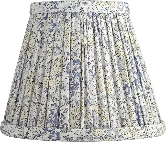 Springcrest Nelle Blue Gray Yellow Floral Pleat Cottage Core Shade 3.5x6x5 (Clip-On) - Springcrest