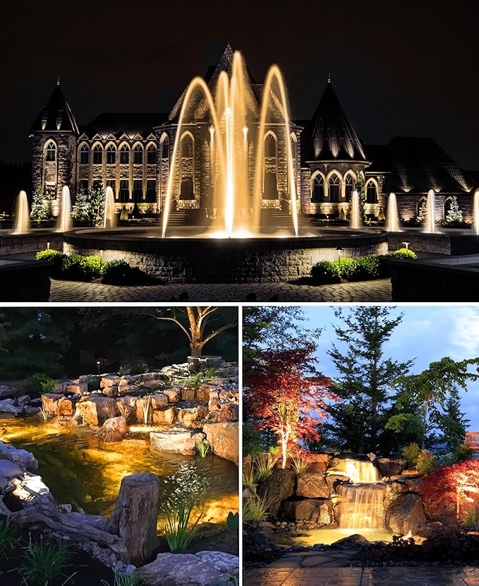 SUNVIE Pond Lights LED Underwater Submersible 12-24V AC/DC Fountain Lights Submersible Outdoor LED 3W Underwater Pond Light for Outdoor Ponds Fountains, IP68 Waterproof Warm White Fountain Ponds Light