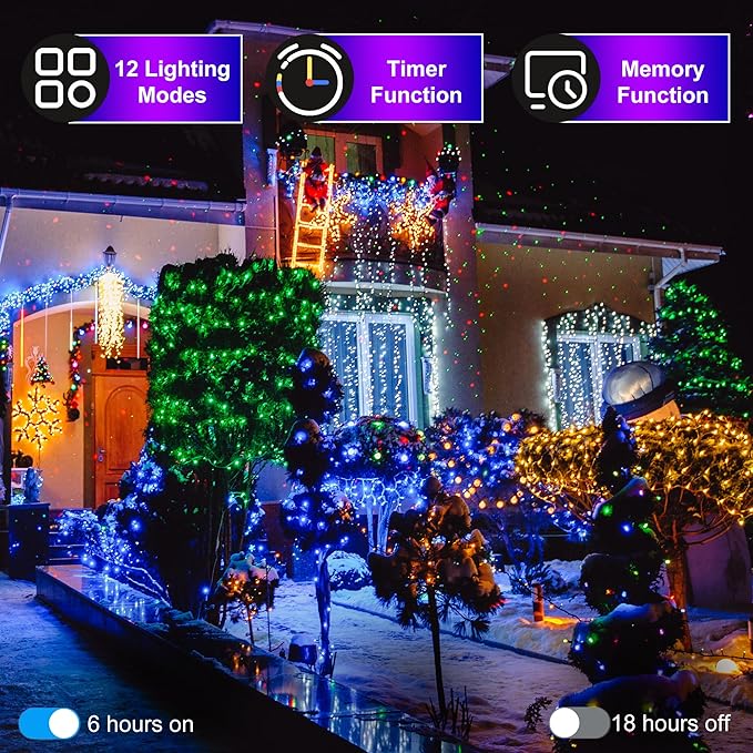 240FT 750LED Christmas Lights,12 Modes Blue Outdoor String Lights with Timer & Dimmable, Waterproof Green Wire Christmas String Lights for Indoor Tree Xmas Patio Fence Balcony Garden Party Decor