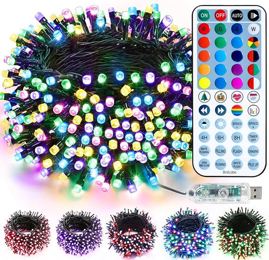 BrizLabs RGB Color Changing String Lights, 33FT 100 LED Pastel Easter Lights with Remote, Dimmable Red White Blue July 4th Light String, USB Mini Christmas Light for Indoor Xmas Halloween Party Tree