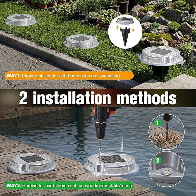 VOLISUN Solar Driveway Deck Lights Dock Marine Lights,16 Pack Solar Ground Light 2 Colors in 1 led Waterproof,Driveway Marker Light for Pathway Warning Step (White/Blue),Auto On/Off