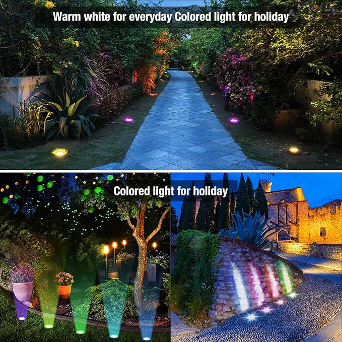 Tuanse 8 Pack Low Voltage Landscape Lights with 16 Connectors and 1 Remotes, RGBW Colored LED Well Lighting 12v-24v Waterproof Outdoor in Ground Lights for Garden Pathway Deck