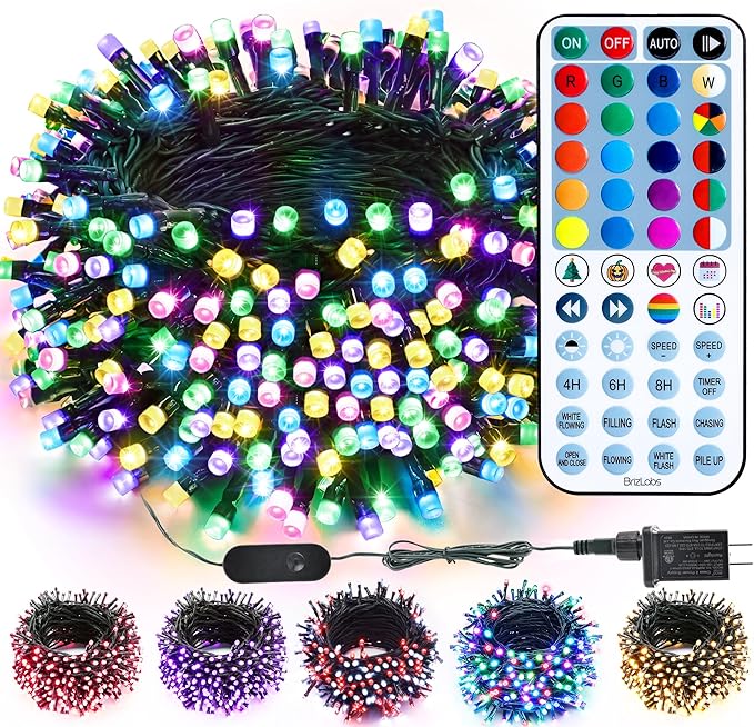BrizLabs RGB + Warm White Christmas Lights, 98.5FT 300 LED Color Changing String Lights with Remote, Dimmable Twinkle Mini Fairy Light for Indoor Outdoor St Patrick's Day Xmas Halloween Tree Decor