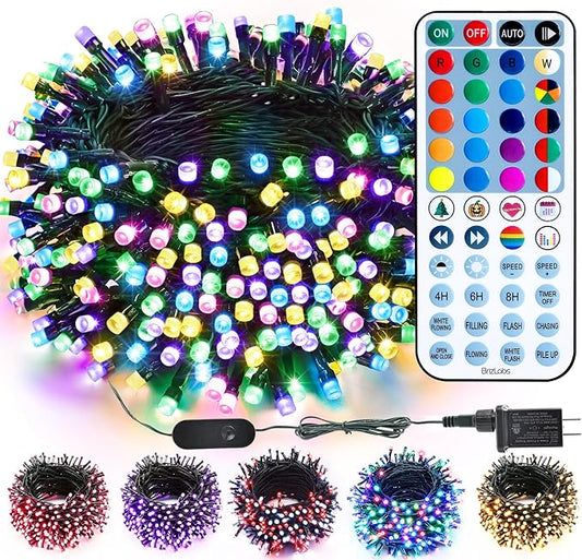BrizLabs RGB + Warm White Christmas Lights, 98.5FT 300 LED Color Changing String Lights with Remote, Dimmable Twinkle Mini Fairy Light for Indoor Outdoor St Patrick's Day Xmas Halloween Tree Decor