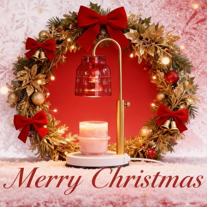 Christmas Candle Warmer Lamp, with 2 Bulbs,Timer & Dimmer,Compatible with Large Yankee Candle Jars,3 Wick Candles,Height Adjustable Electric Top Melter,Red,110-120v,Mother's Day Gifts