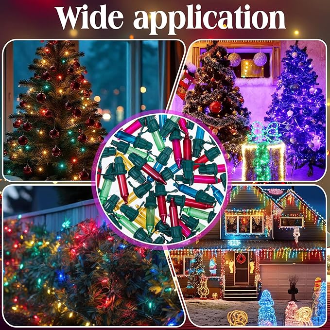 Mudder 60 Count Christmas Tree Replacement Light Bulbs 2.5v 0.425 Watt Replacement Bulb Mini Incandescent Wire String Lights Decoration for Prelit Xmas Tree(Green Base with Pastel Color Bulb)