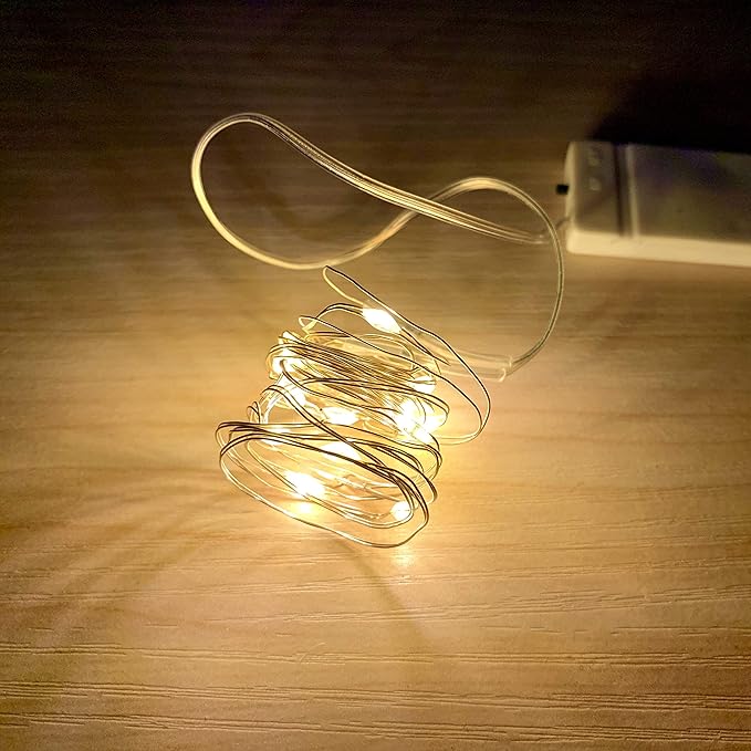 20 Pack Fairy Lights Battery Operated, 20 LED String Lights Mason Jar Lights, Waterproof Copper Wire Mini Lights String Firefly Light for Wedding, Table, Party, Christmas Decor (Warm White)