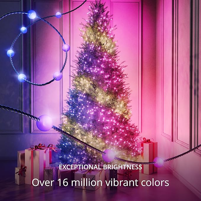 Twinkly Strings USB-C Pearl-Shaped Light String with 100 RGB LEDs. 20 Feet. Green Wire. App-Controlled. USB-C-Powered. Indoor Smart Home Lighting Decoration