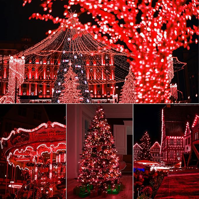 C6 LED Christmas String Lights, 2PC 60 LED 20FT Battery Operated Strawberry Lights, Waterproof 8 Lighting Modes Fairy Lights for Indoor Outdoor Patio Garden Party X-mas Decoration (Red)